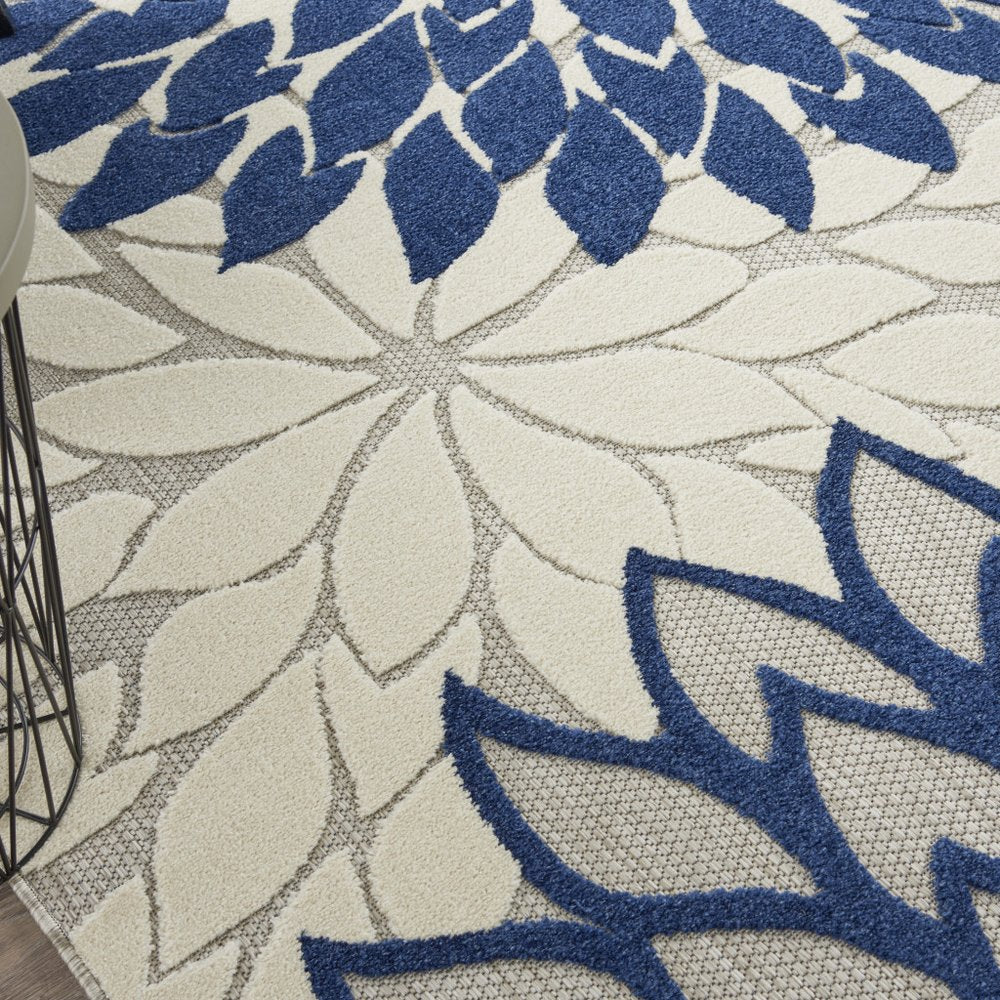 10' X 13' Ivory And Blue Indoor Outdoor Area Rug