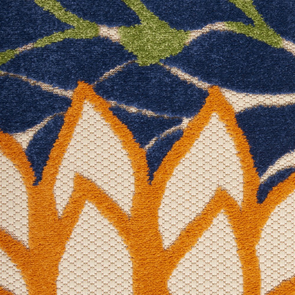 9' X 12' Blue And Orange Indoor Outdoor Area Rug