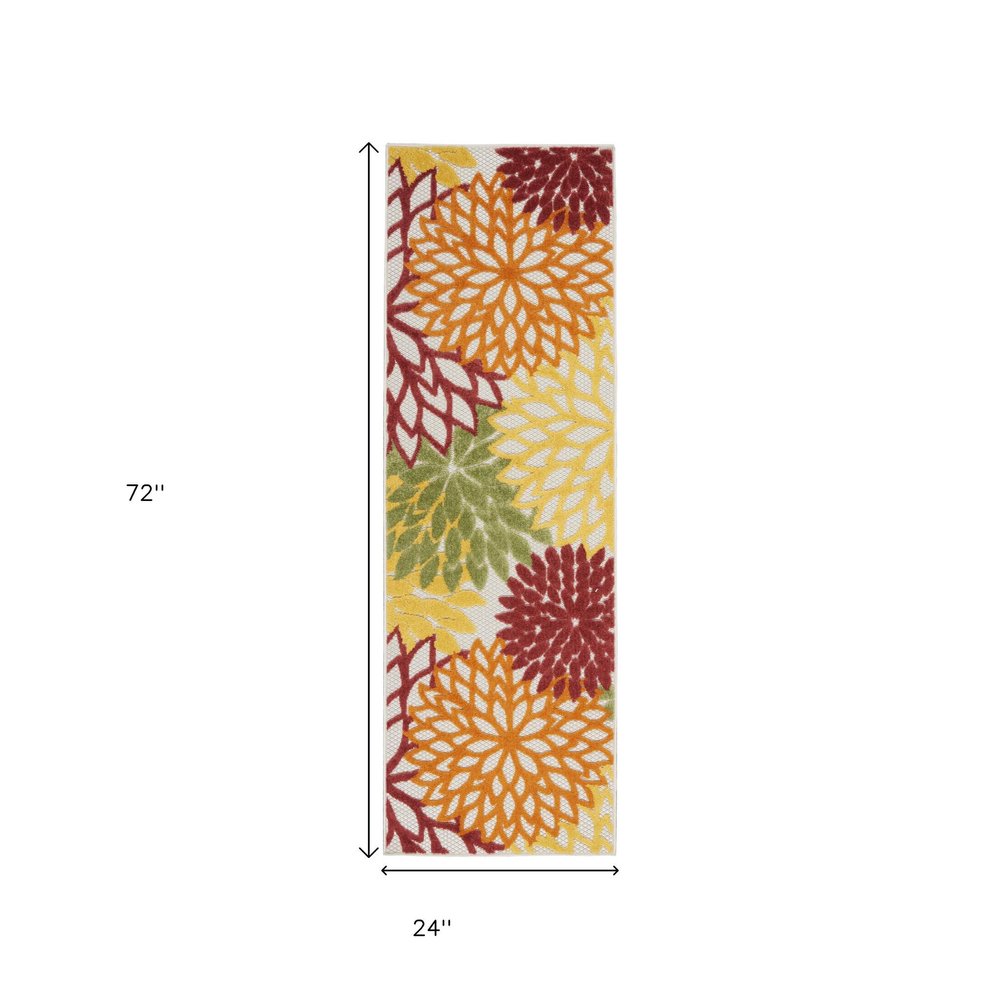 6' Red And Ivory Indoor Outdoor Runner Rug