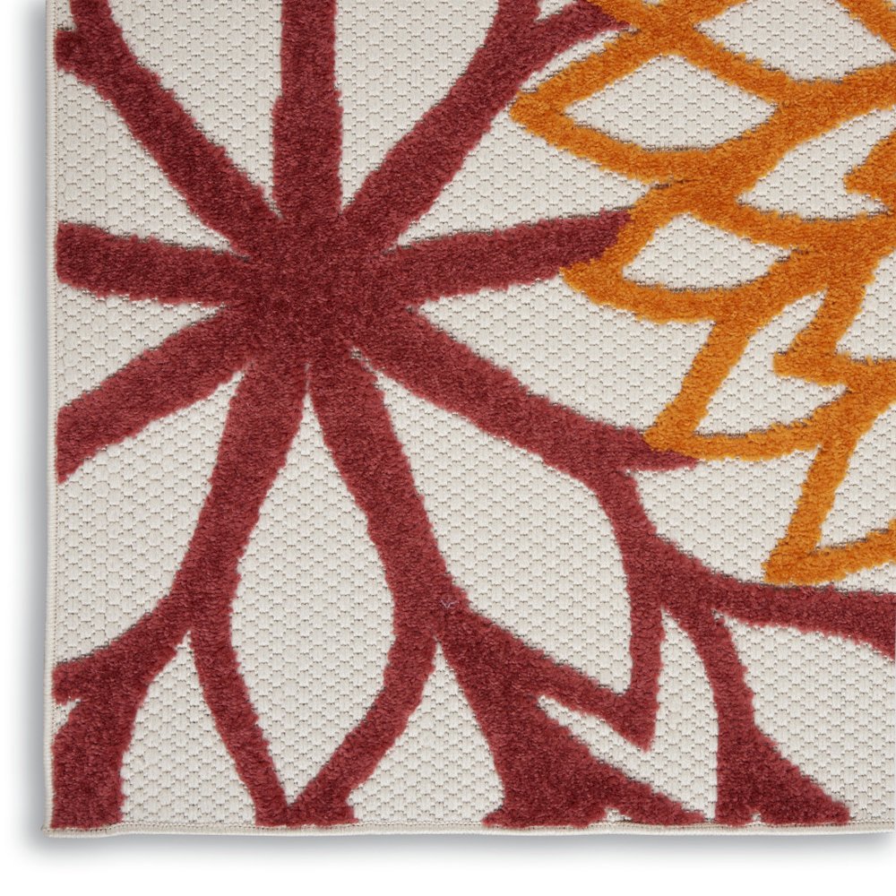 10' Red And Ivory Indoor Outdoor Runner Rug