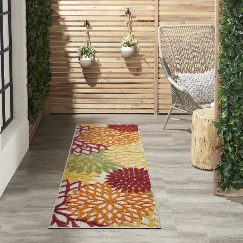 8' Red And Ivory Indoor Outdoor Runner Rug