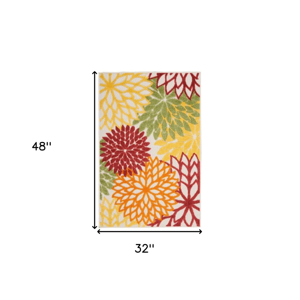 3' X 4' Red And Ivory Indoor Outdoor Area Rug