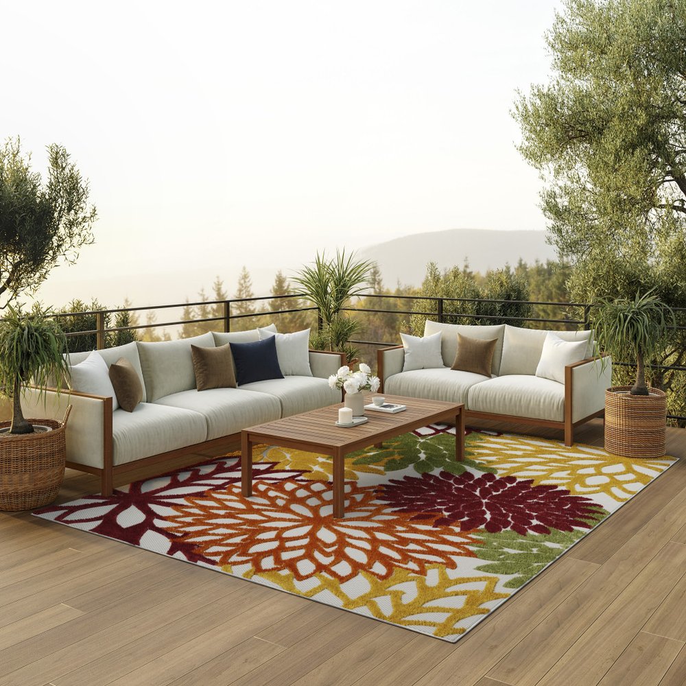 9' X 12' Red And Ivory Indoor Outdoor Area Rug