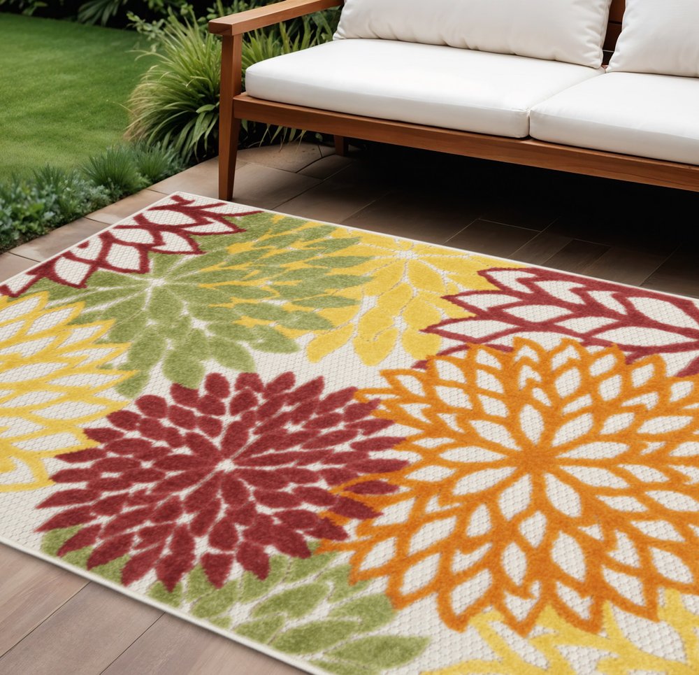 10' X 13' Red And Ivory Indoor Outdoor Area Rug