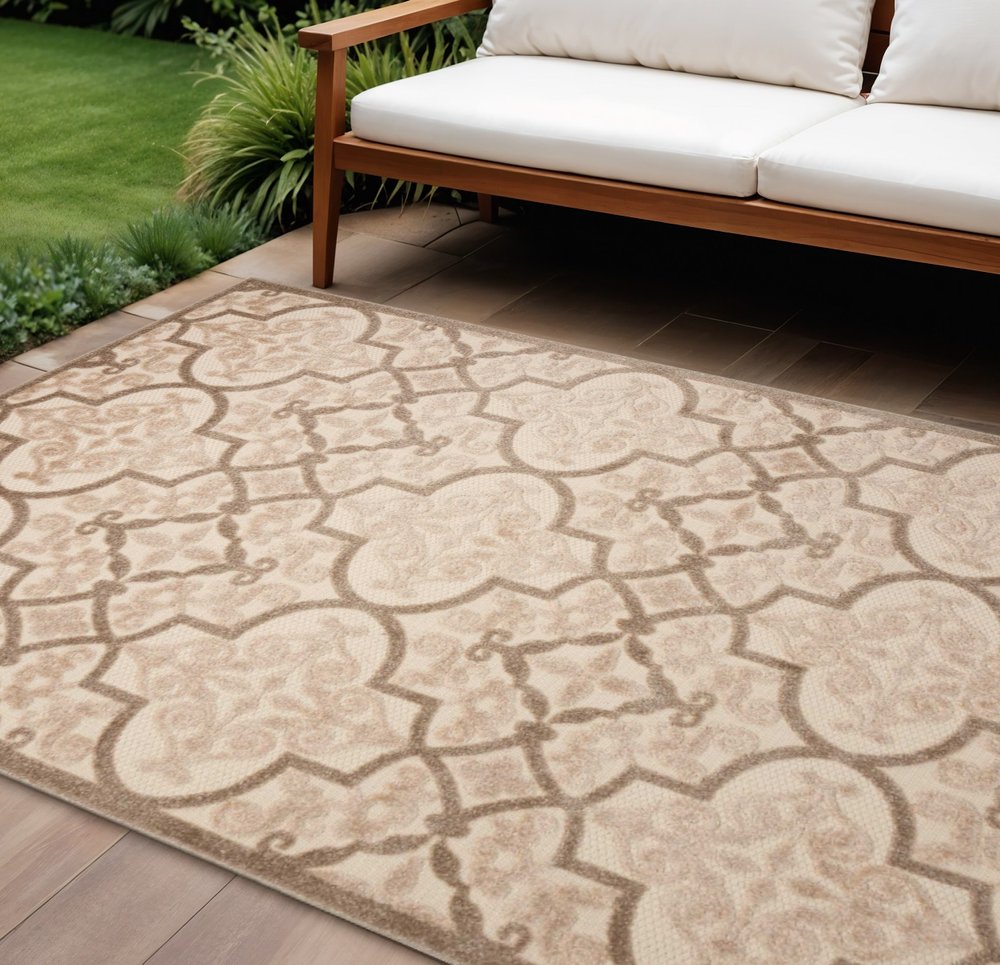 10' X 13' Cream Indoor Outdoor Area Rug