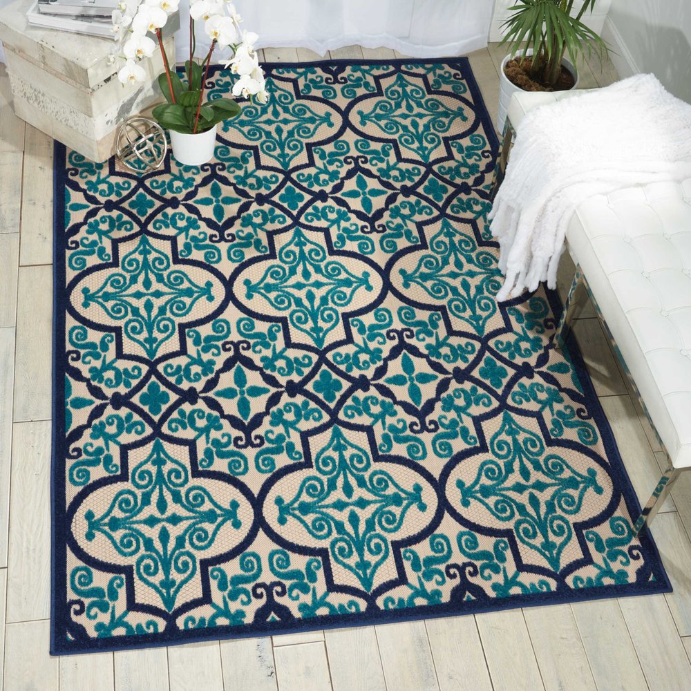 10' X 13' Blue And Ivory Indoor Outdoor Area Rug