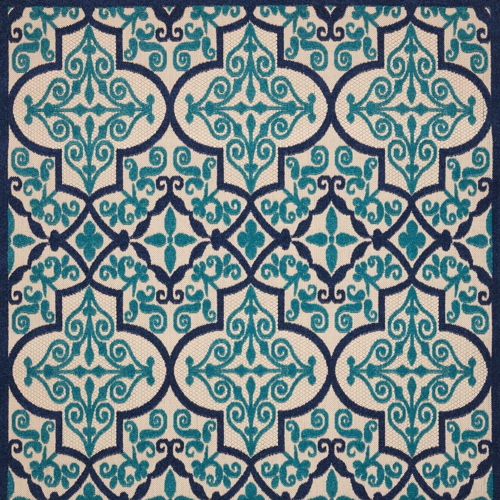 10' X 13' Blue And Ivory Indoor Outdoor Area Rug