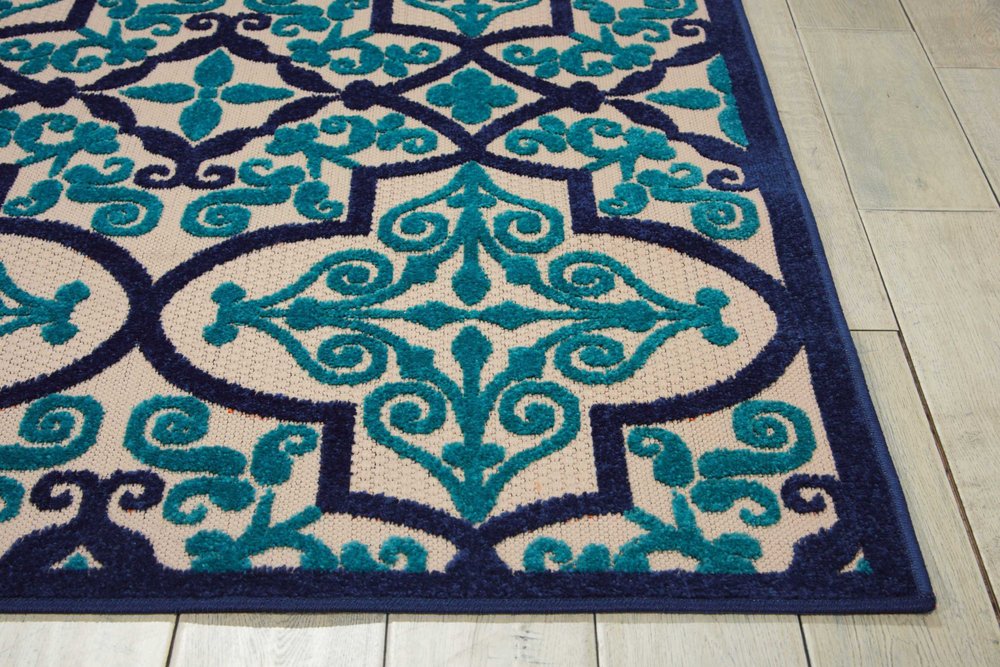 10' X 13' Blue And Ivory Indoor Outdoor Area Rug