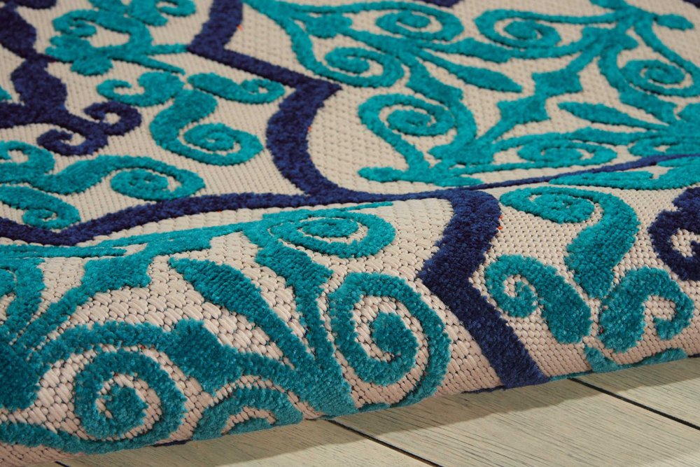 10' X 13' Blue And Ivory Indoor Outdoor Area Rug