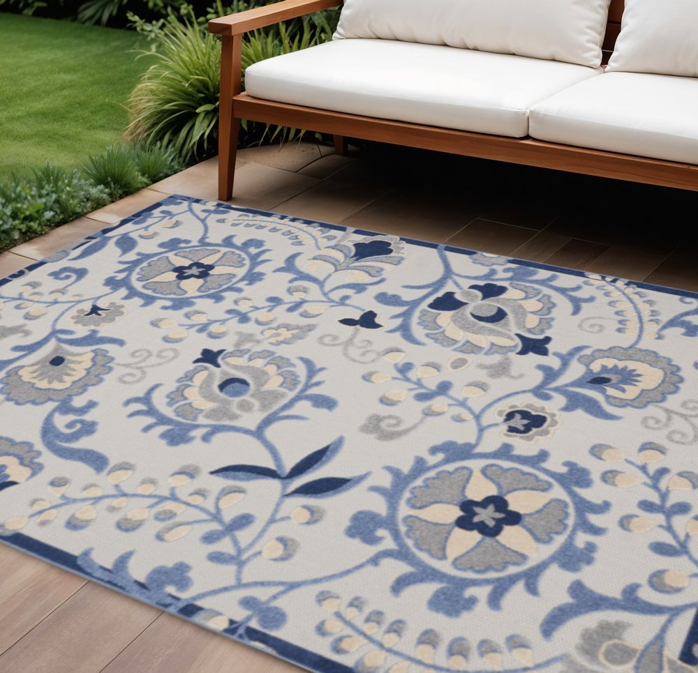 12' X 15' Blue And Gray Indoor Outdoor Area Rug