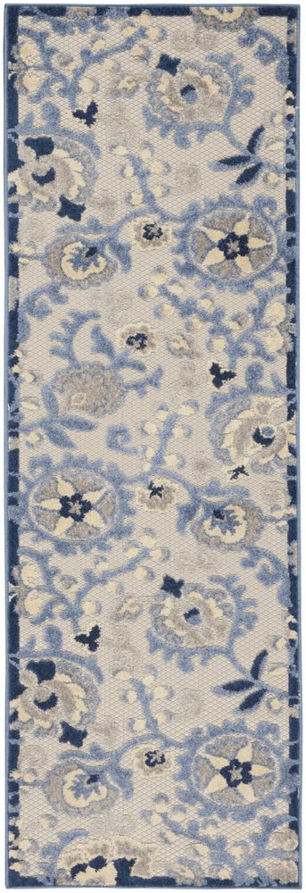 6' Blue And Gray Indoor Outdoor Runner Rug