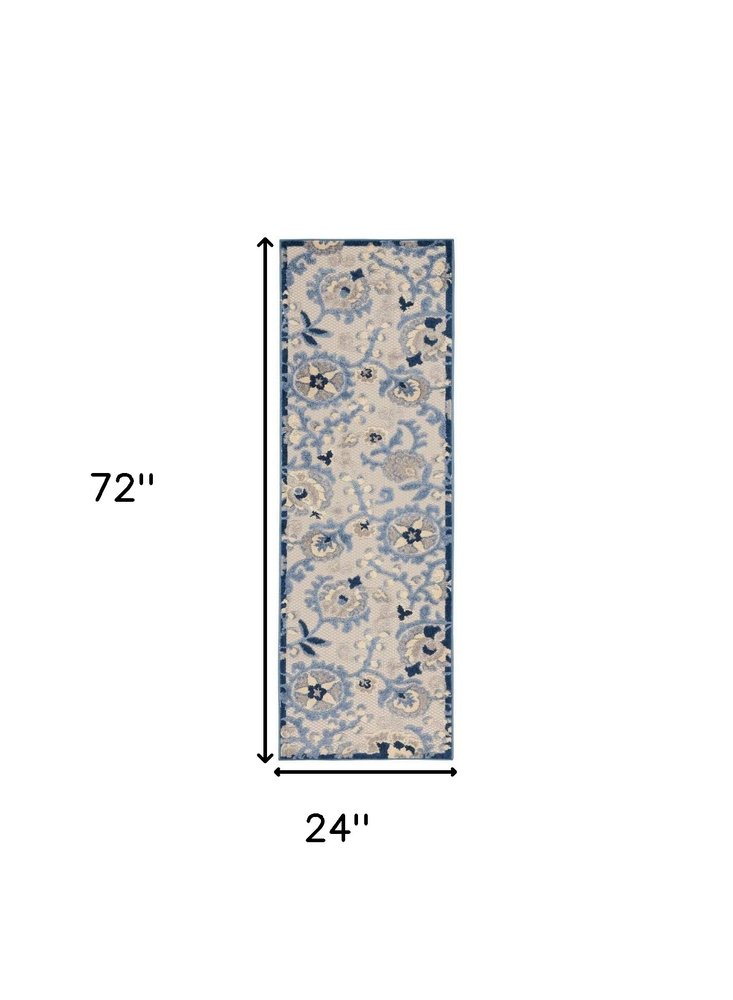 6' Blue And Gray Indoor Outdoor Runner Rug