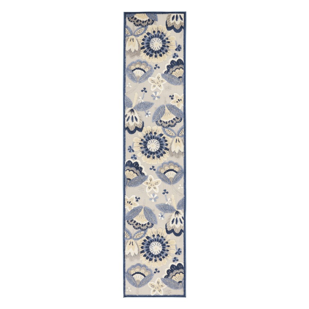 10' Blue And Gray Indoor Outdoor Runner Rug