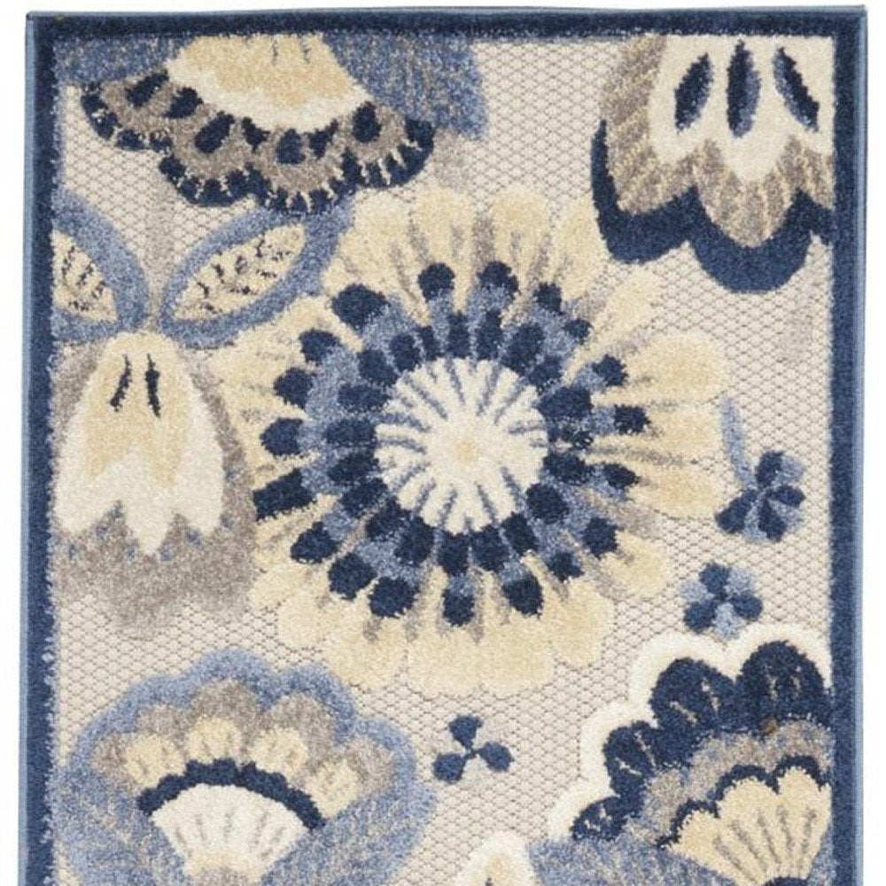 10' Blue And Gray Indoor Outdoor Runner Rug