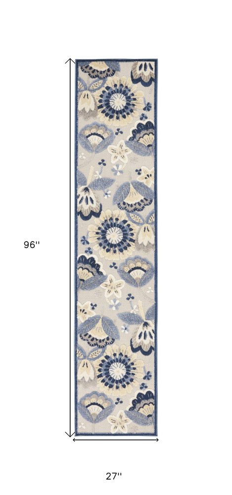 8' Blue And Gray Indoor Outdoor Runner Rug