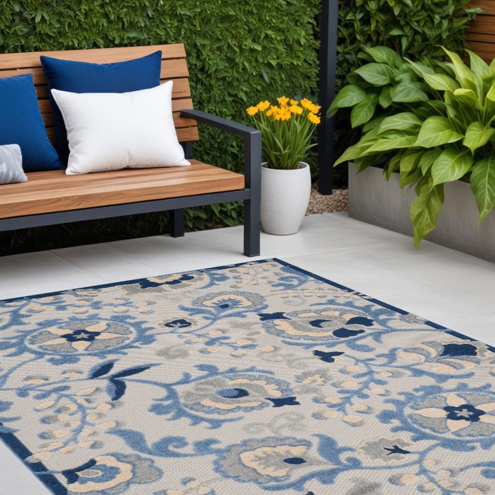 4' X 6' Blue And Gray Indoor Outdoor Area Rug