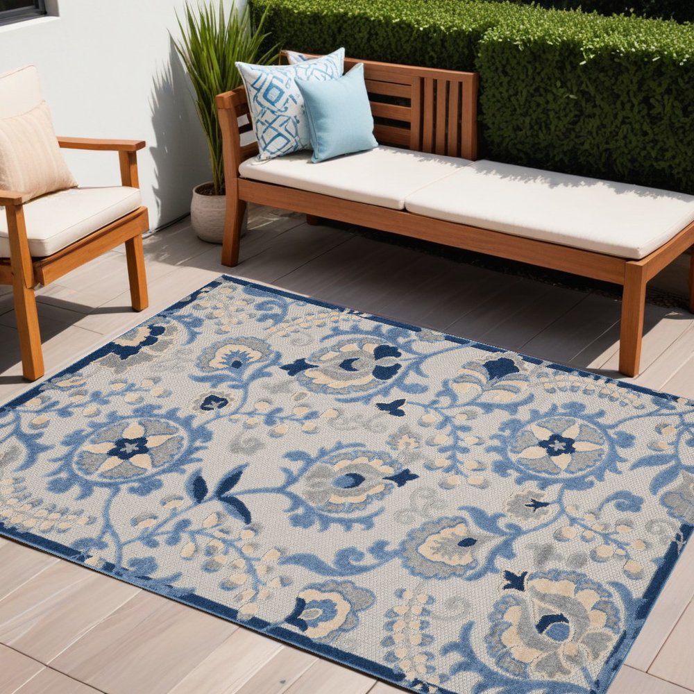 5' X 7' Blue And Gray Indoor Outdoor Area Rug