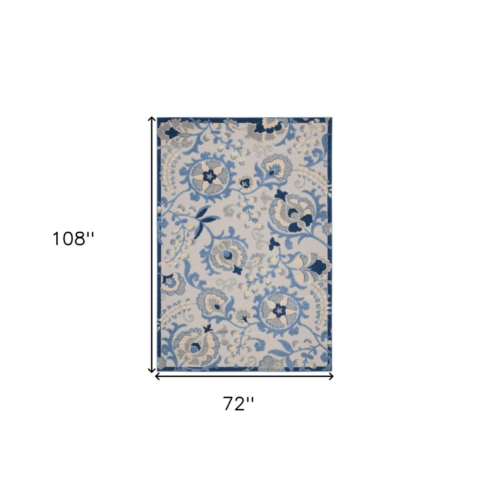 6' X 9' Blue And Gray Indoor Outdoor Area Rug