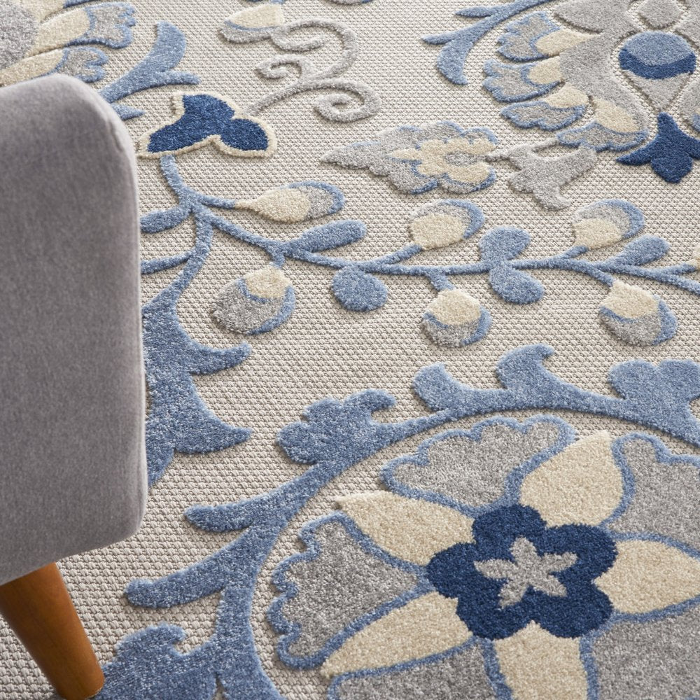 9' X 12' Blue And Gray Indoor Outdoor Area Rug
