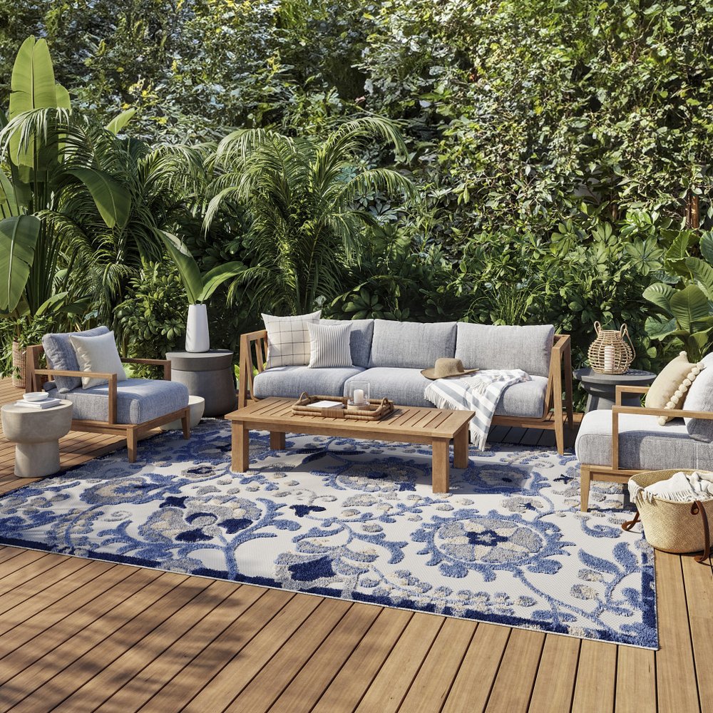 10' X 13' Blue And Gray Indoor Outdoor Area Rug