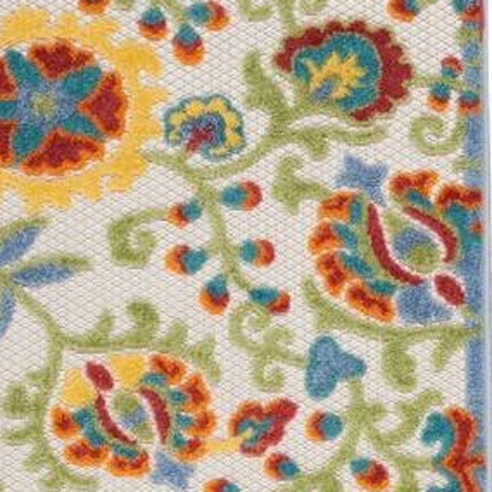 6' Green And Ivory Indoor Outdoor Runner Rug