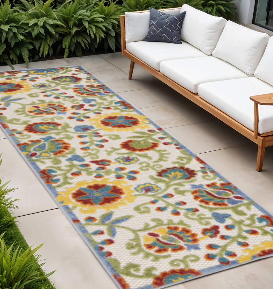 10' Ivory Indoor Outdoor Runner Rug