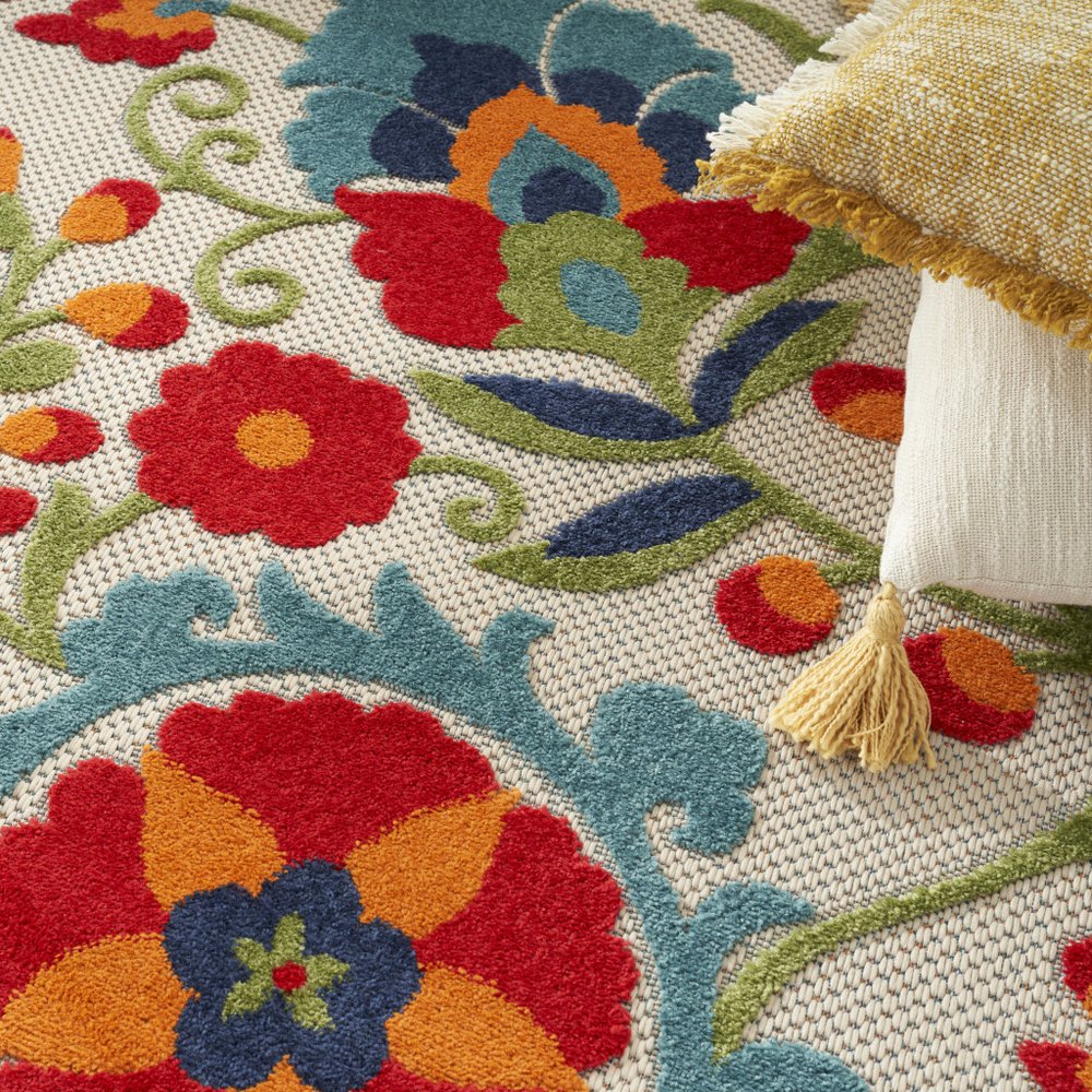 9' X 12' Blue And Beige Indoor Outdoor Area Rug