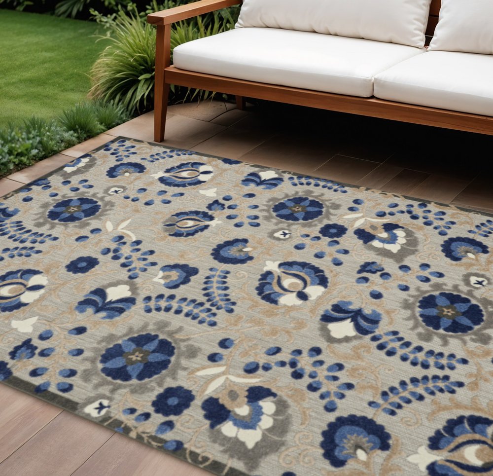 10' X 13' Blue And Gray Indoor Outdoor Area Rug