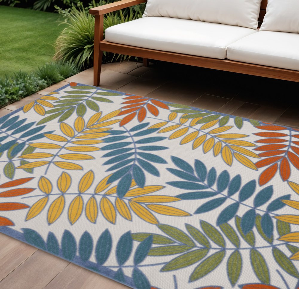 12' X 15' Ivory And Blue Indoor Outdoor Area Rug