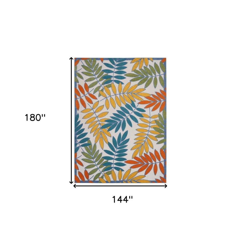 12' X 15' Ivory And Blue Indoor Outdoor Area Rug