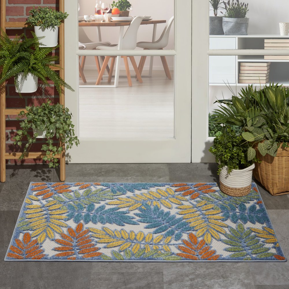 3' X 4' Ivory And Blue Indoor Outdoor Area Rug