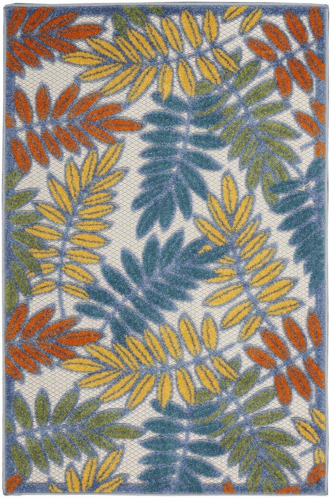 3' X 4' Ivory And Blue Indoor Outdoor Area Rug