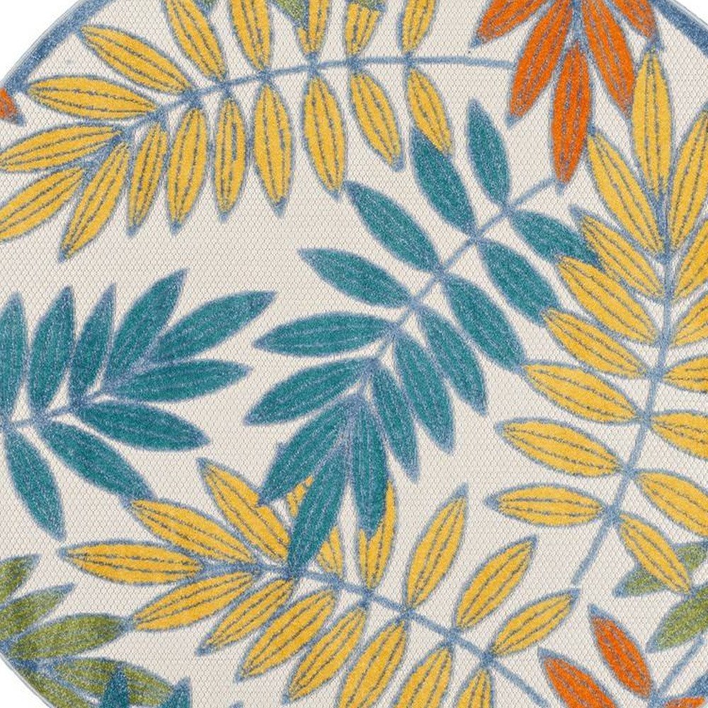 4' Ivory And Blue Round Indoor Outdoor Area Rug