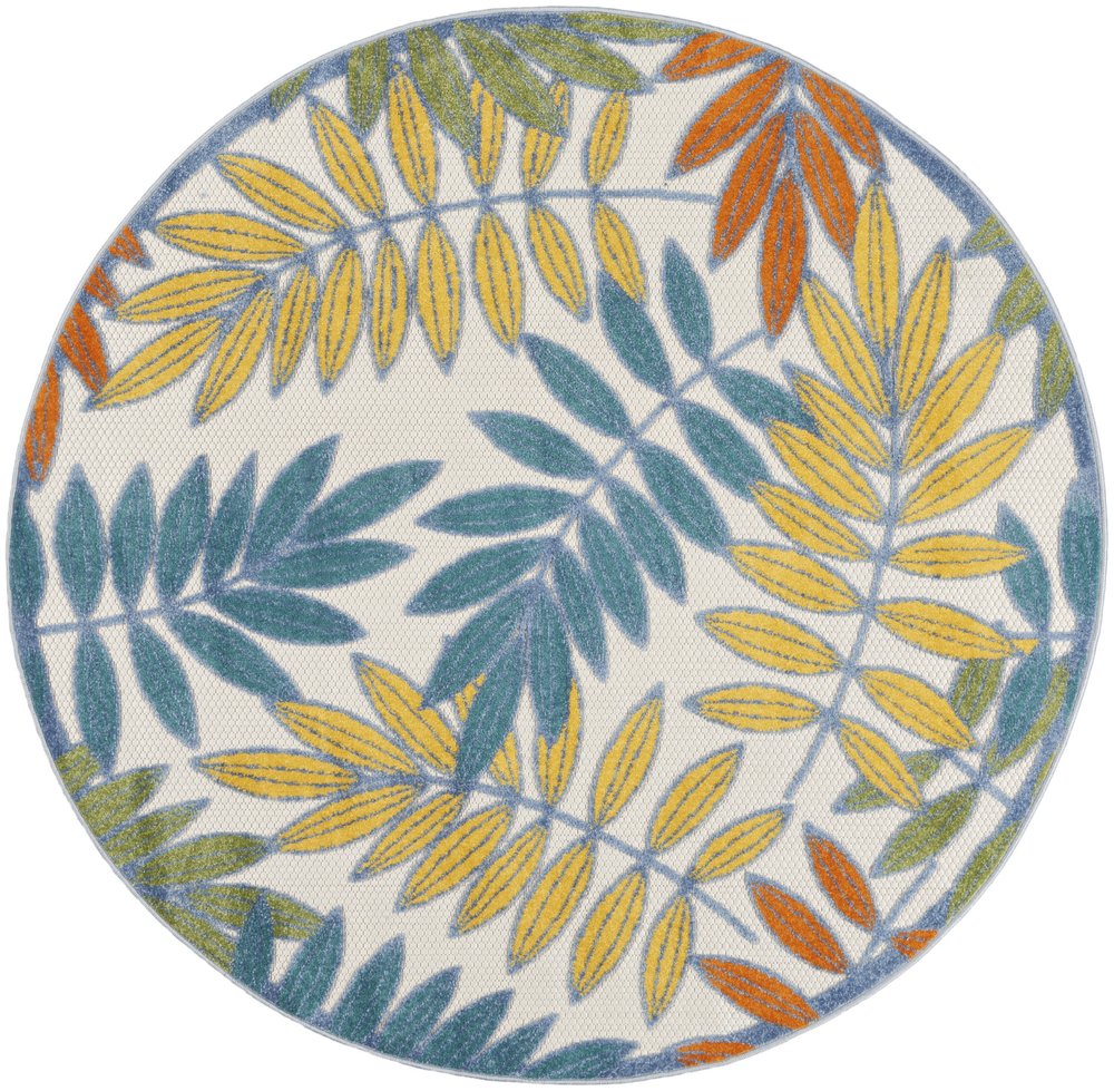4' Ivory And Blue Round Indoor Outdoor Area Rug