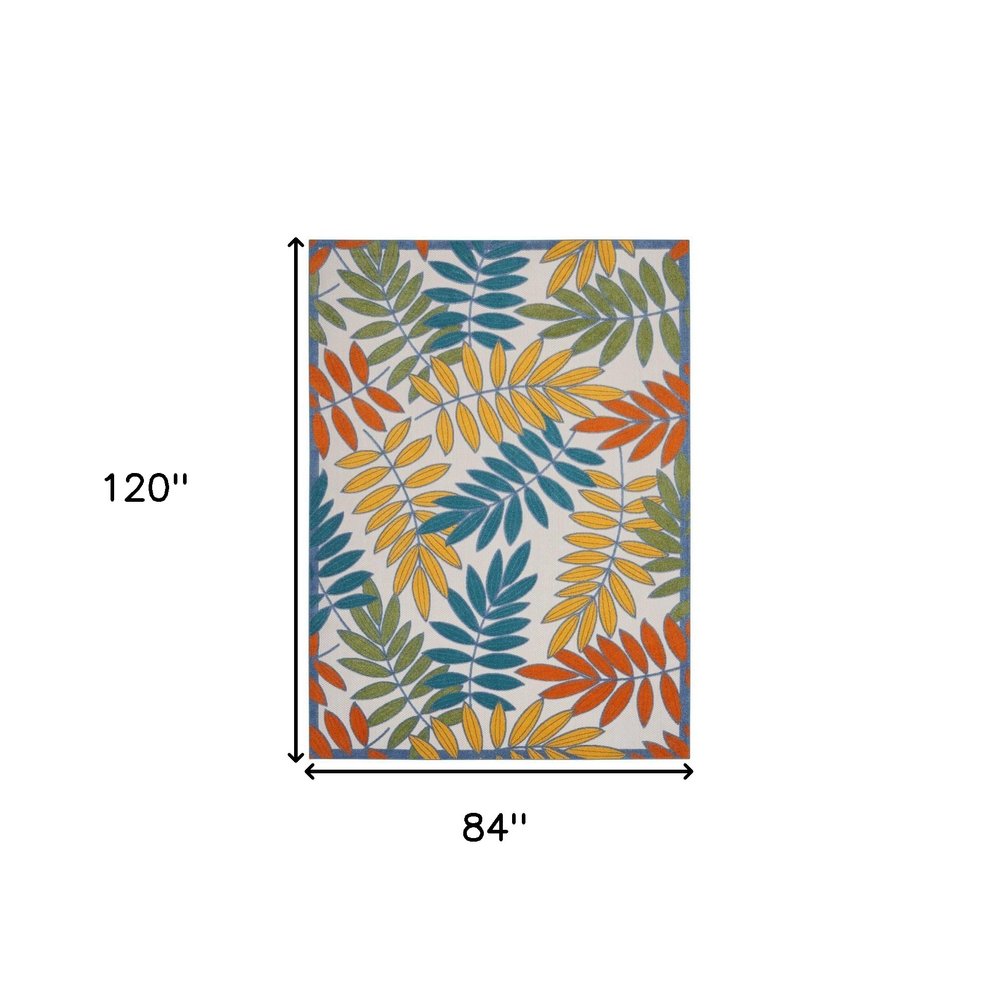 7' X 10' Ivory And Blue Indoor Outdoor Area Rug
