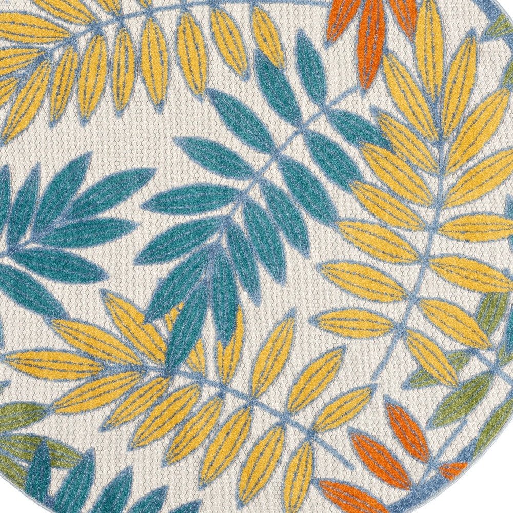 8' X 8' Ivory And Blue Round Indoor Outdoor Area Rug