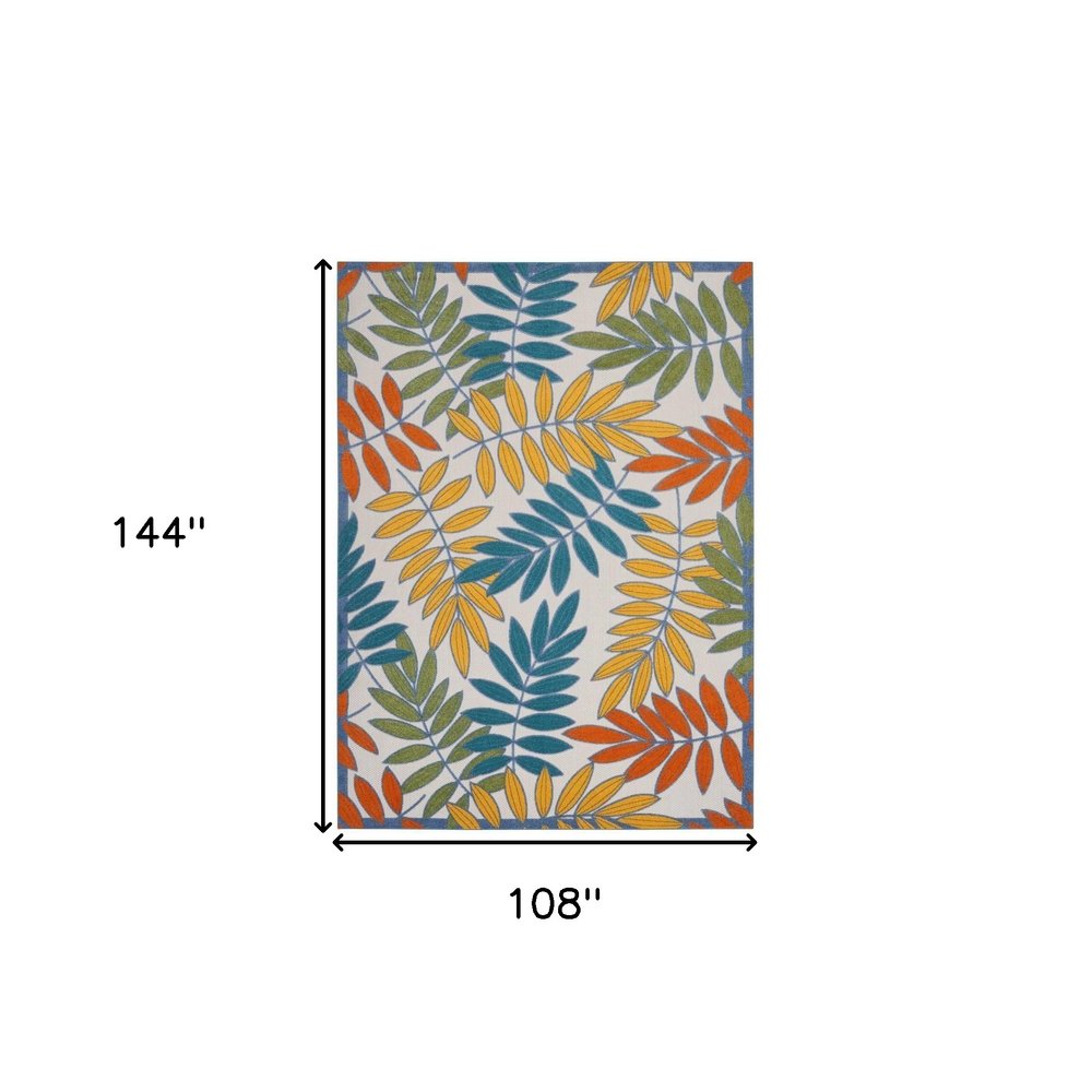 9' X 12' Ivory And Blue Indoor Outdoor Area Rug