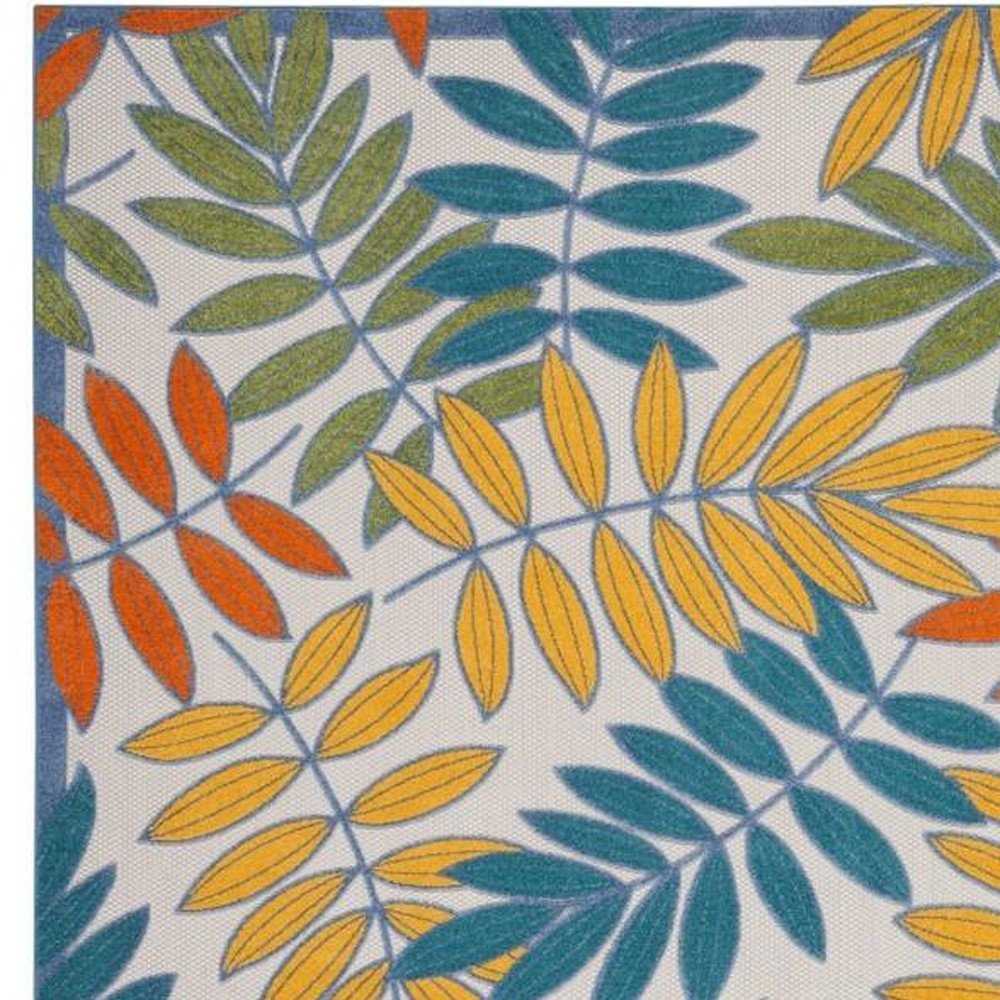 9' X 12' Ivory And Blue Indoor Outdoor Area Rug