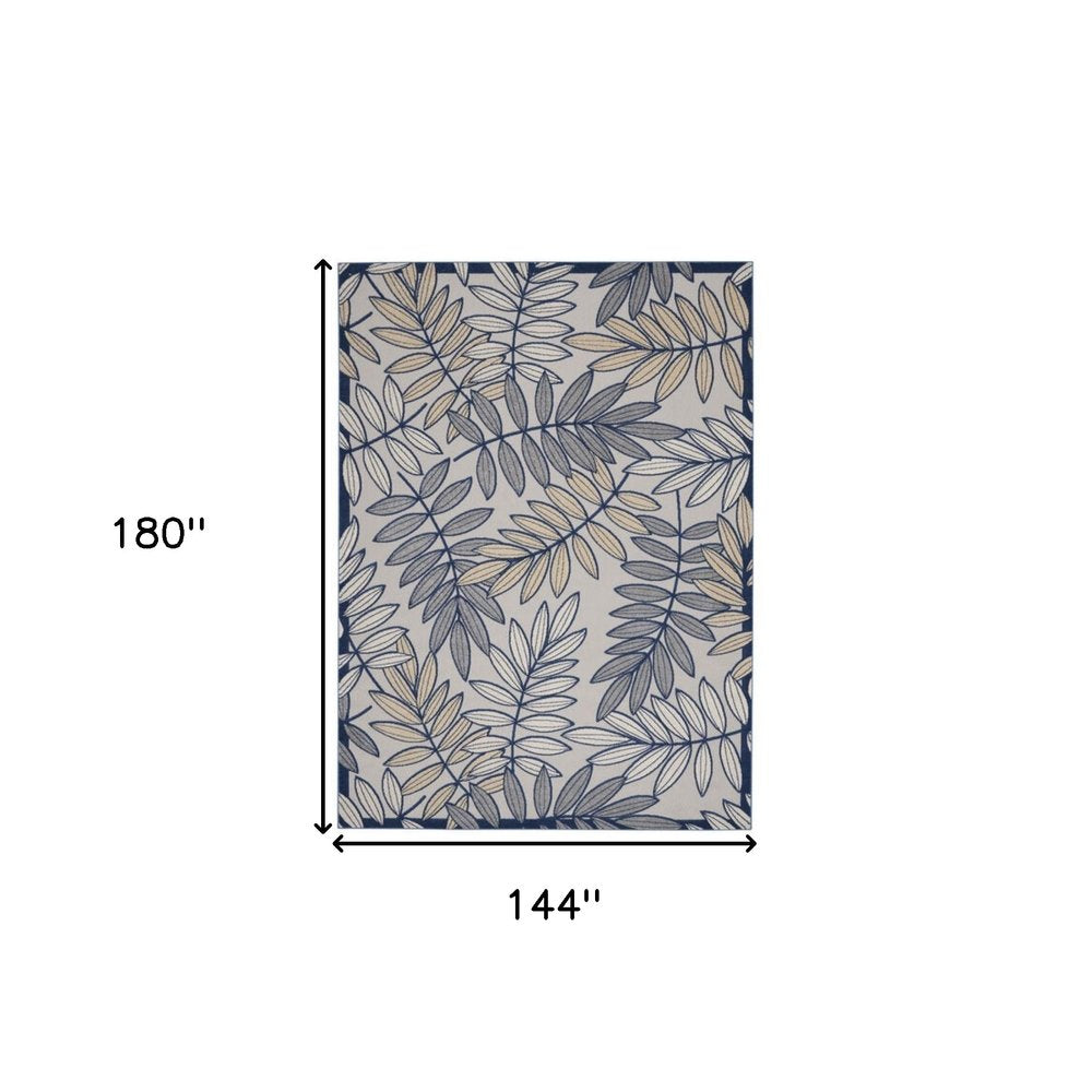 12' X 15' Ivory And Blue Indoor Outdoor Area Rug