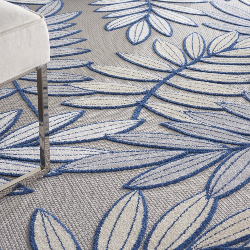 12' X 15' Ivory And Blue Indoor Outdoor Area Rug
