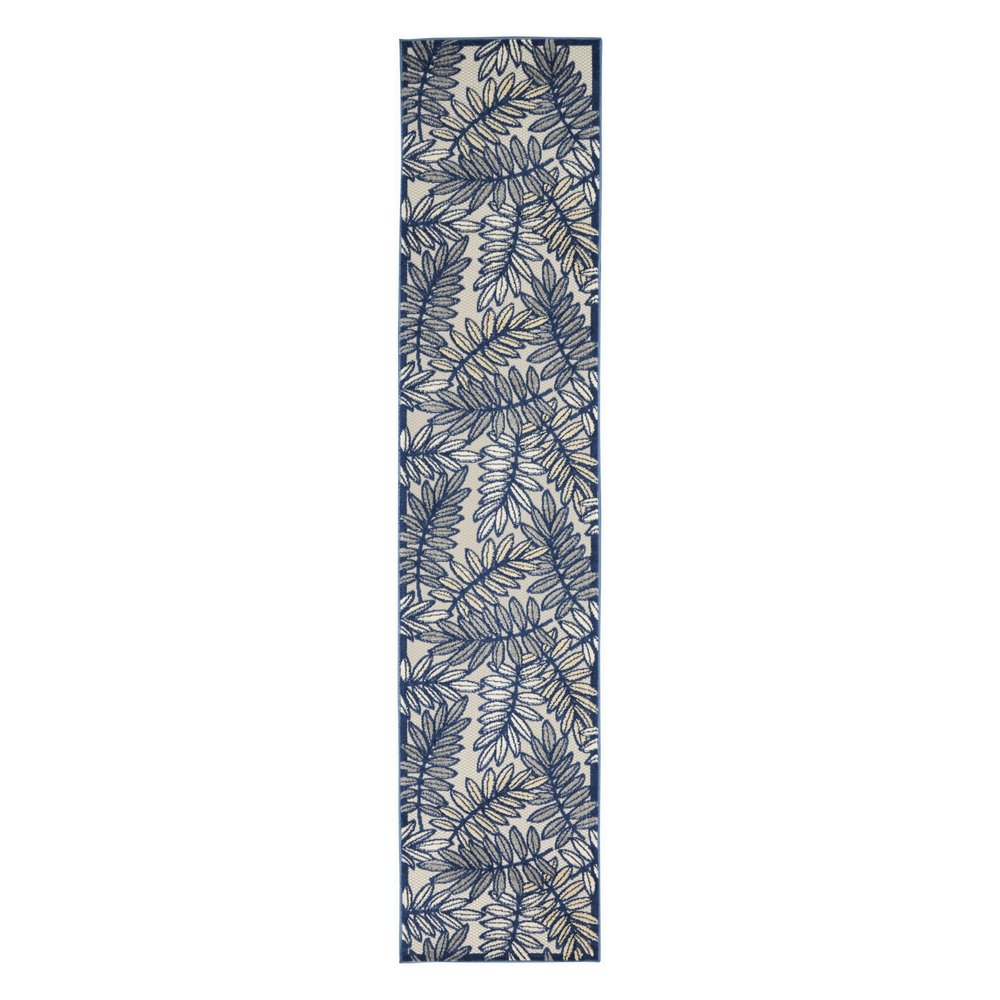 10' Ivory And Blue Indoor Outdoor Runner Rug