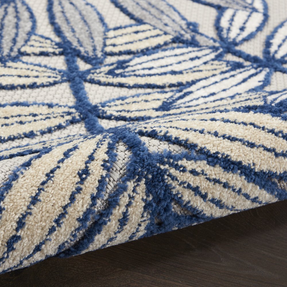 10' Ivory And Blue Indoor Outdoor Runner Rug