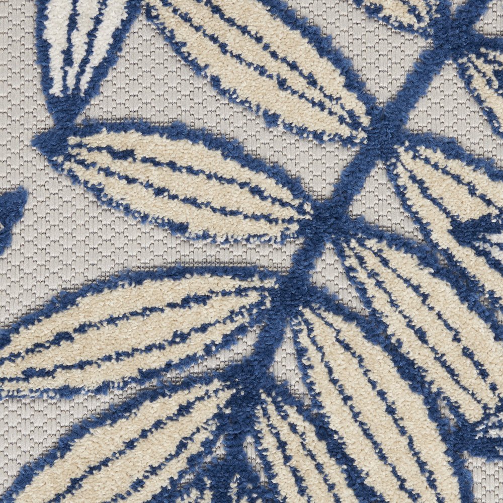 12' Ivory And Blue Indoor Outdoor Runner Rug