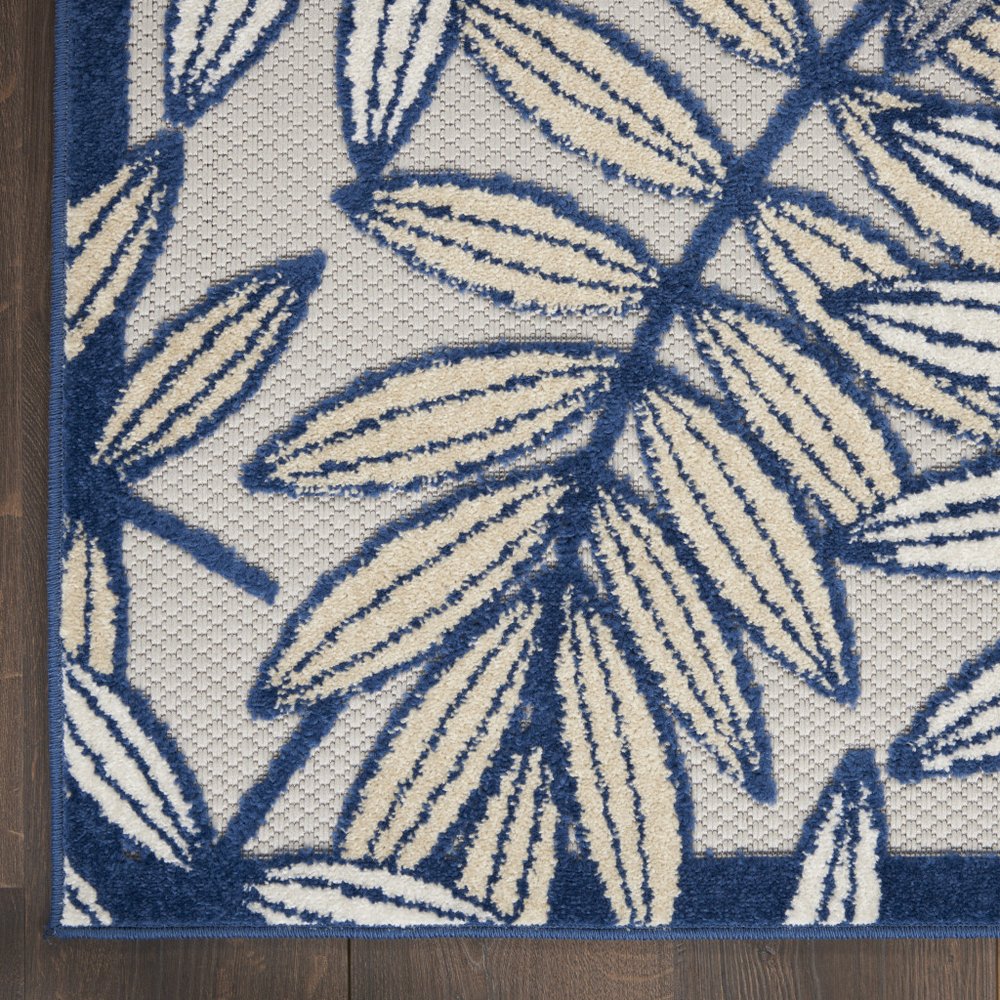 8' Ivory And Blue Indoor Outdoor Runner Rug