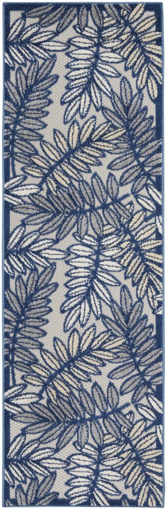 8' Ivory And Blue Indoor Outdoor Runner Rug
