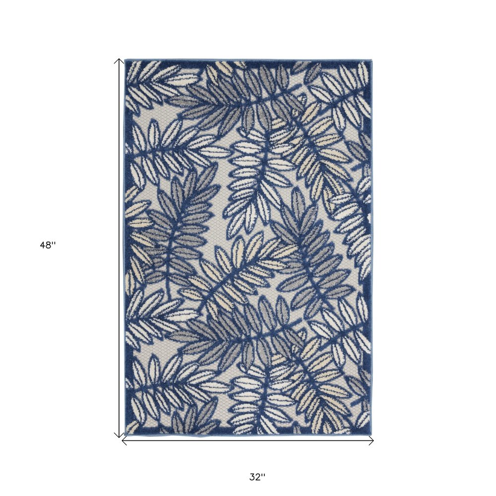 3' X 4' Ivory And Blue Indoor Outdoor Area Rug