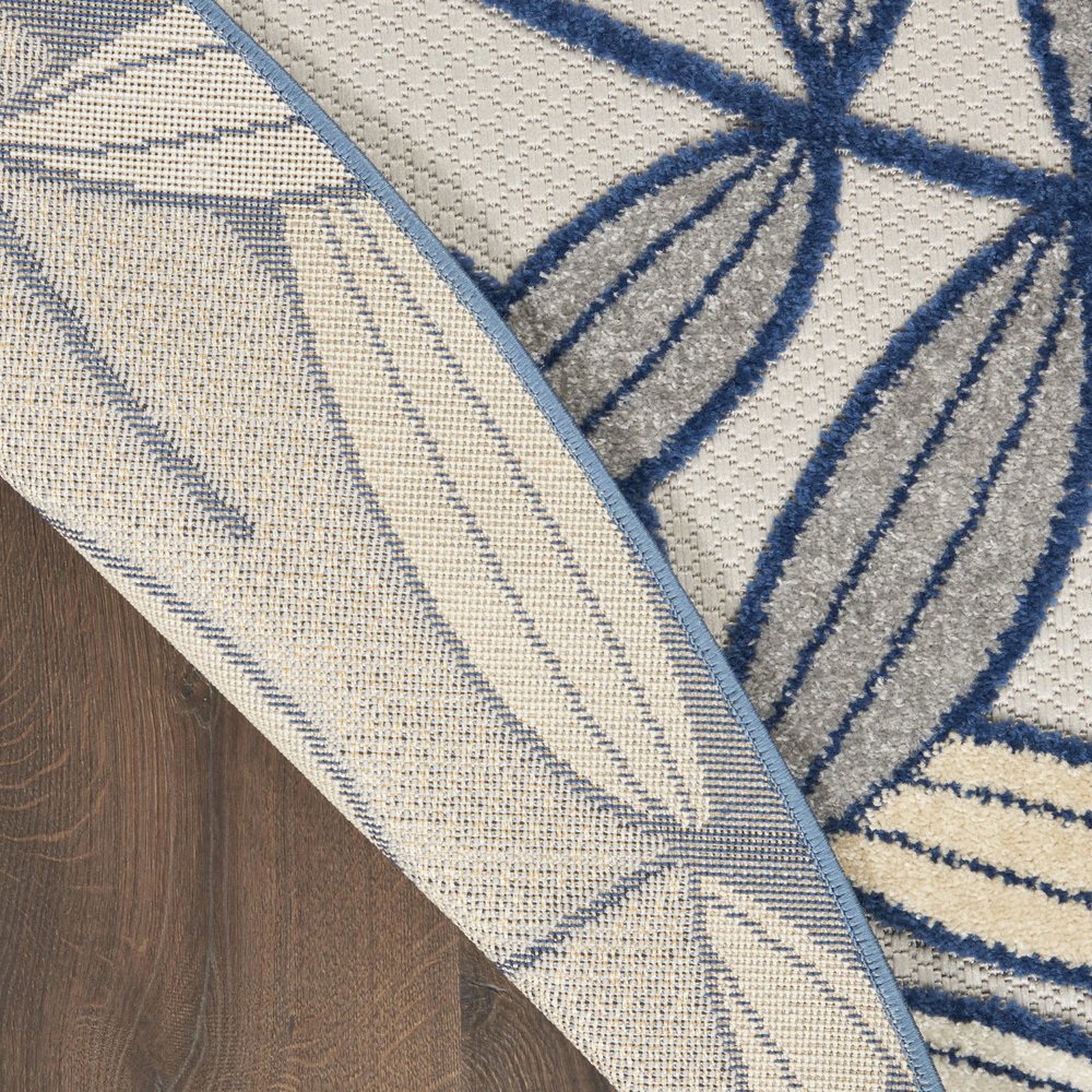 8' X 8' Ivory And Blue Round Indoor Outdoor Area Rug