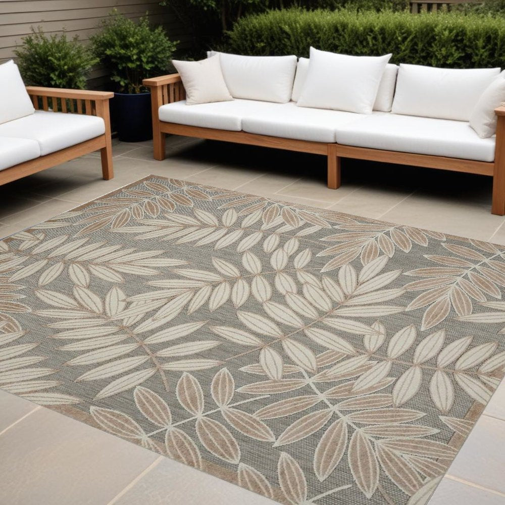 10' X 13' Gray And Ivory Indoor Outdoor Area Rug