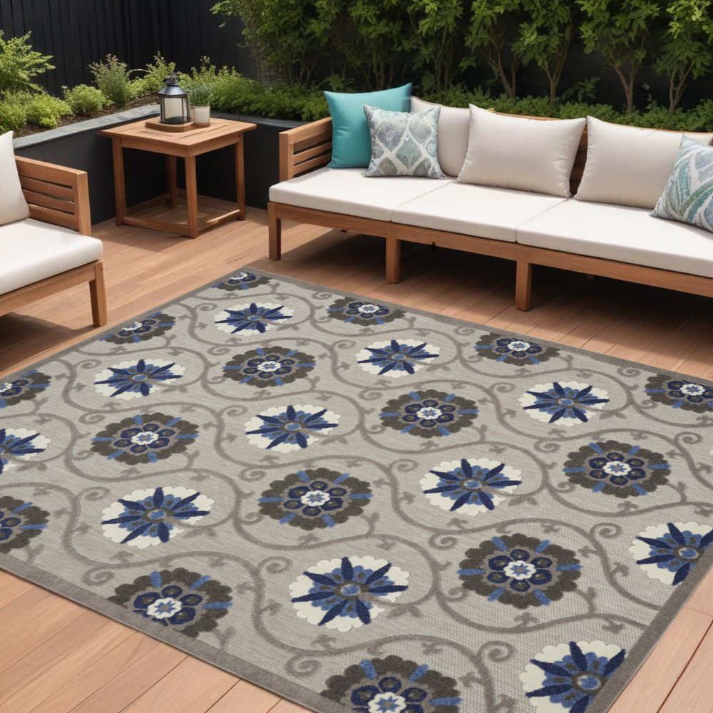 10' X 13' Blue And Gray Indoor Outdoor Area Rug