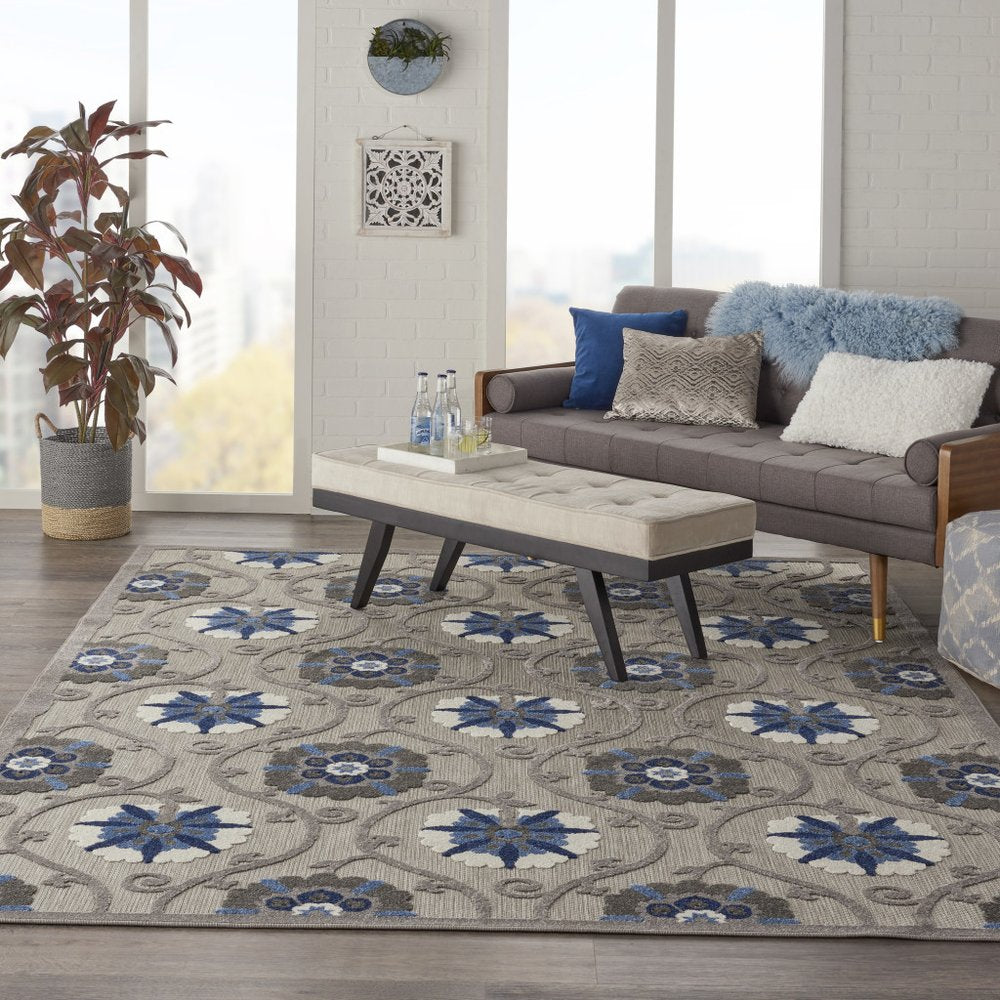 10' X 13' Blue And Gray Indoor Outdoor Area Rug
